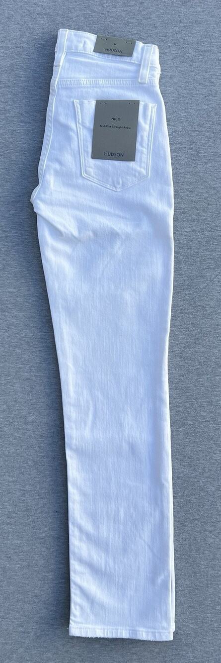 HUDSON Nico Mid-Rise Straight Ankle Stretch White Jeans Women's Size 24 NWT